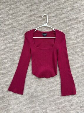 Maeve by Anthropology, size XXSMALL, Square-Neck Long Sleeve Top in Raspberry